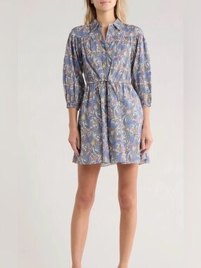 10 Crosby Derek Lam Arbi Bracelet Blue Paisley Tie-Front Mini Dress